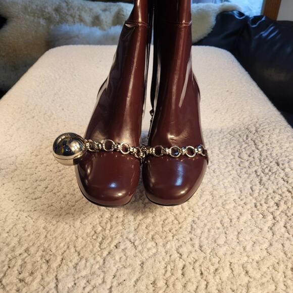 Longchamp Ball Chain Boot ALL Leather Dark Wine Neutral 7.5 US 38 EU - Picture 1 of 7